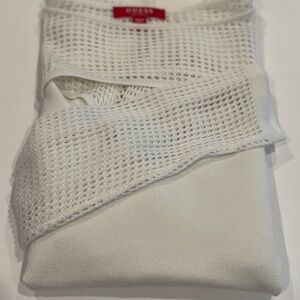 🆕 GUESS Los Angeles White Mesh-Layered Knit Top – Size L NEW